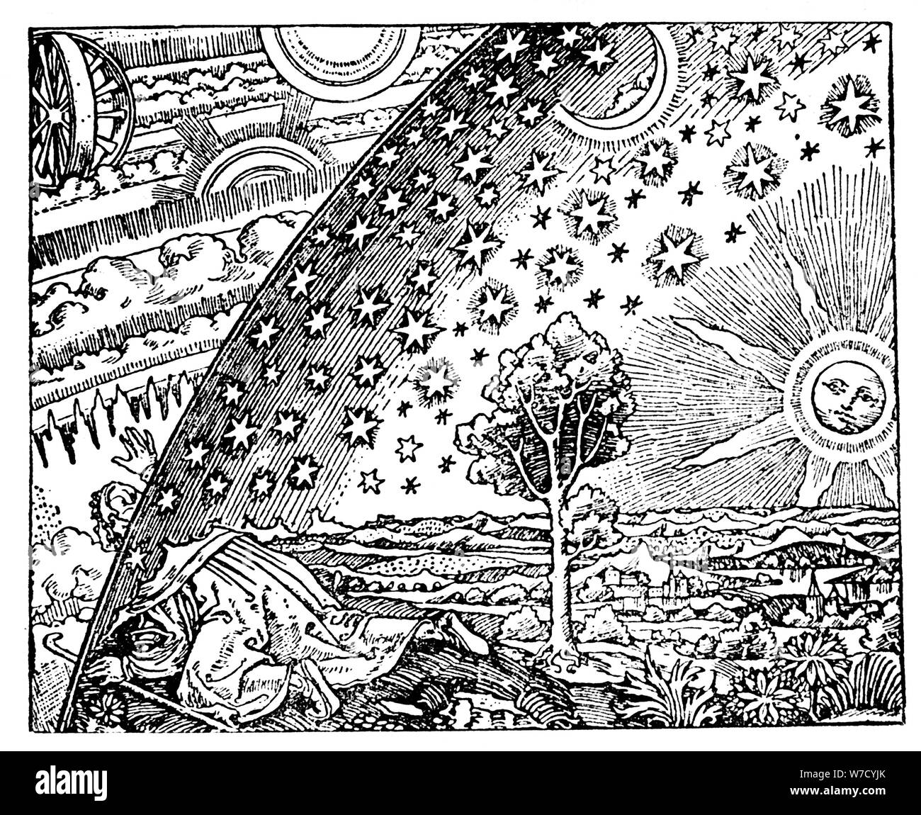 Reconstrucción de una concepción medieval del universo, del siglo XIX?. Artista: Anon Foto de stock