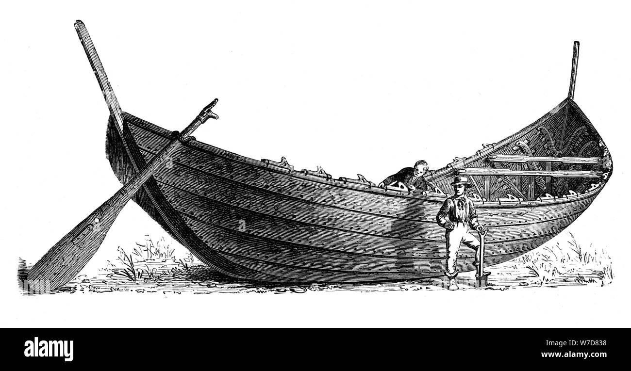 Barco para 14 pares de remos, encontrados en Nydam, Jutlandia, 1892. Artista: Desconocido Foto de stock