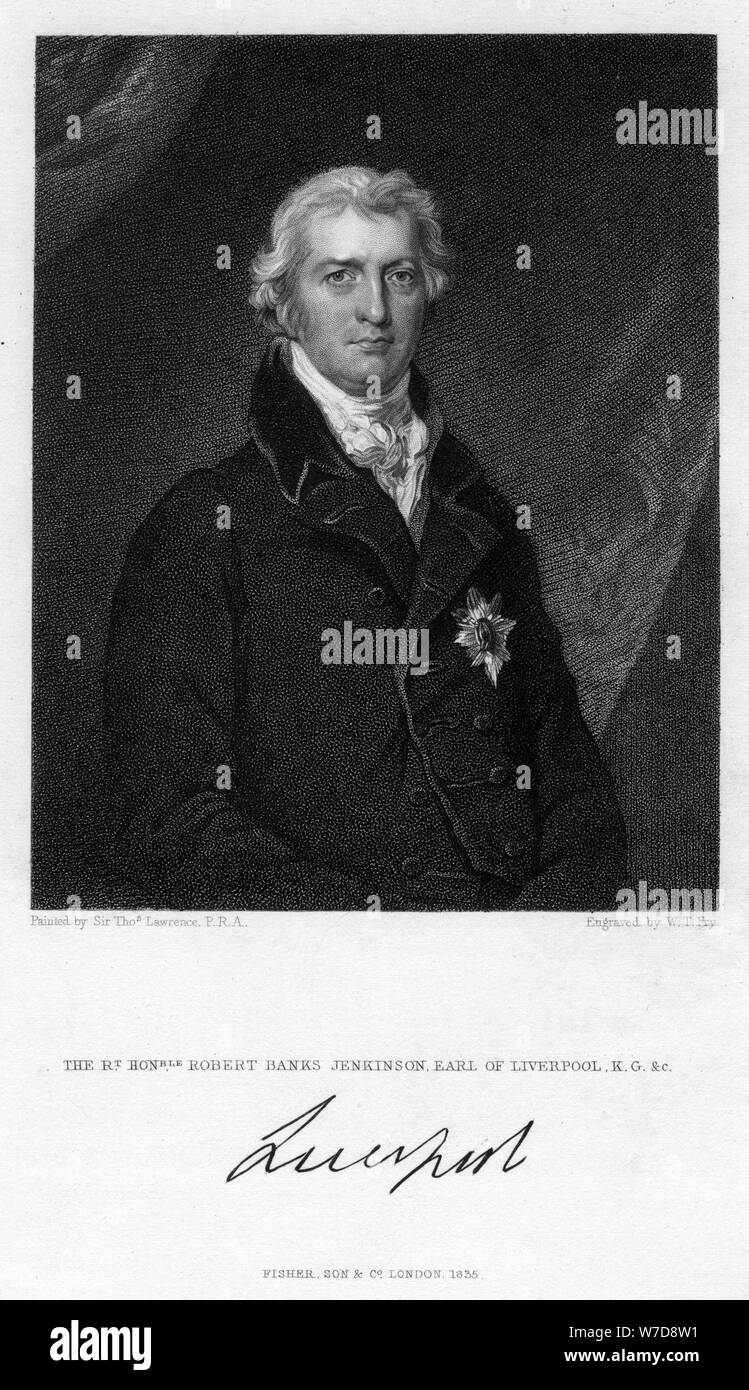 Robert Jenkinson, segundo Conde de Liverpool, el político británico y Primer Ministro, (1835).Artista: William Thomas Fry Foto de stock