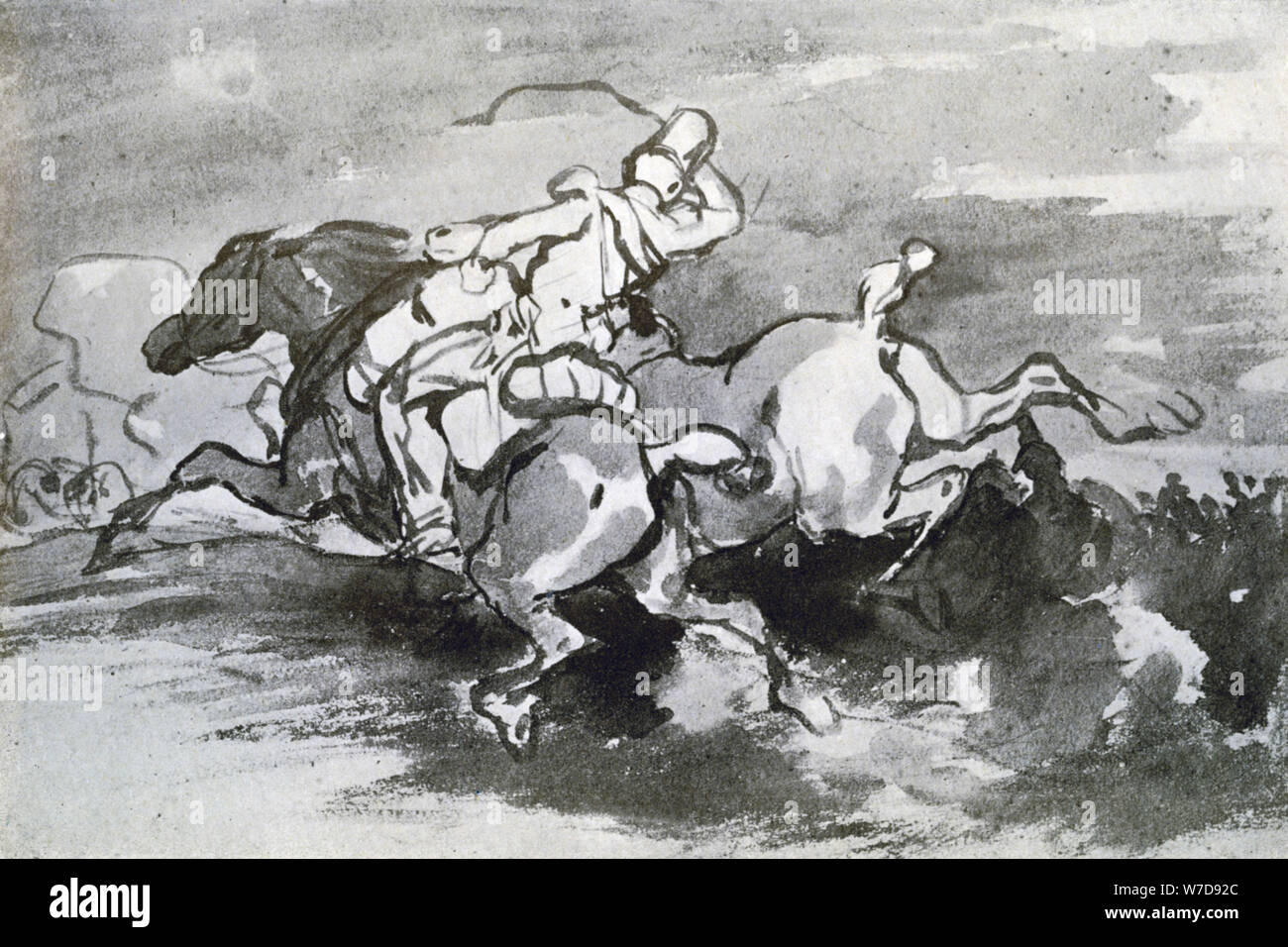"Artilleryman conduce sus caballos en el campo", 1913.Artista: Theodore Gericault Foto de stock