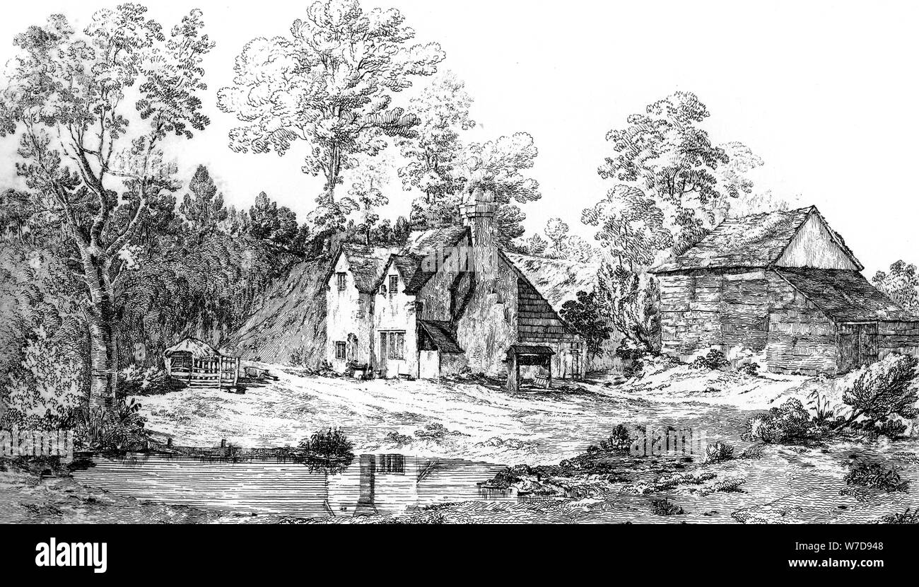 Vista de la residencia de Elwood, amigo de John Milton, en Chalfont St Giles, Buckinghamshire, 1840.Artista: Robert Blemmell Schnebbelie Foto de stock
