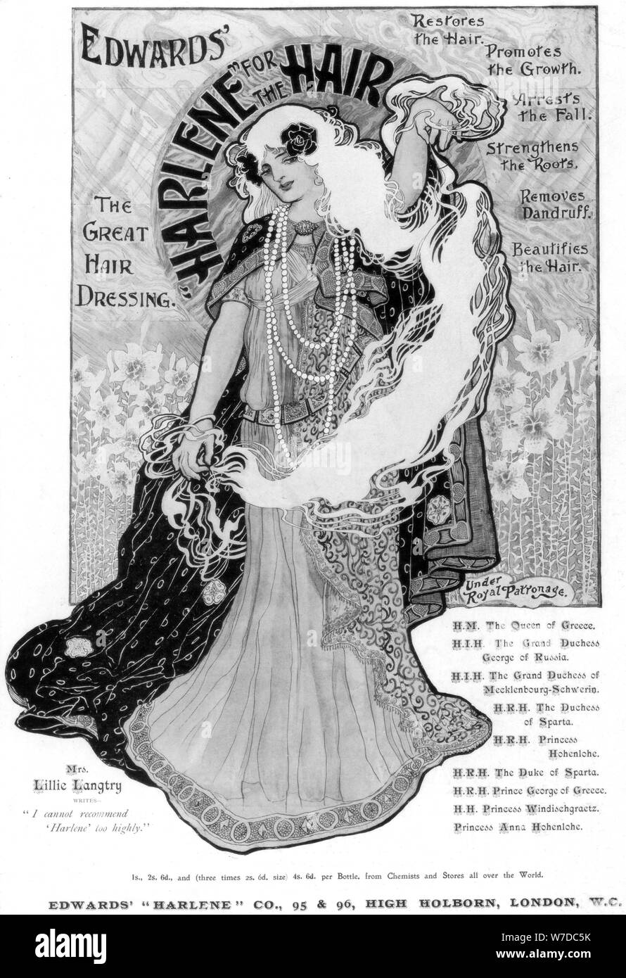 Anuncio de Edwards 'Harlene' para el cabello, de 1902. Artista: Desconocido Foto de stock