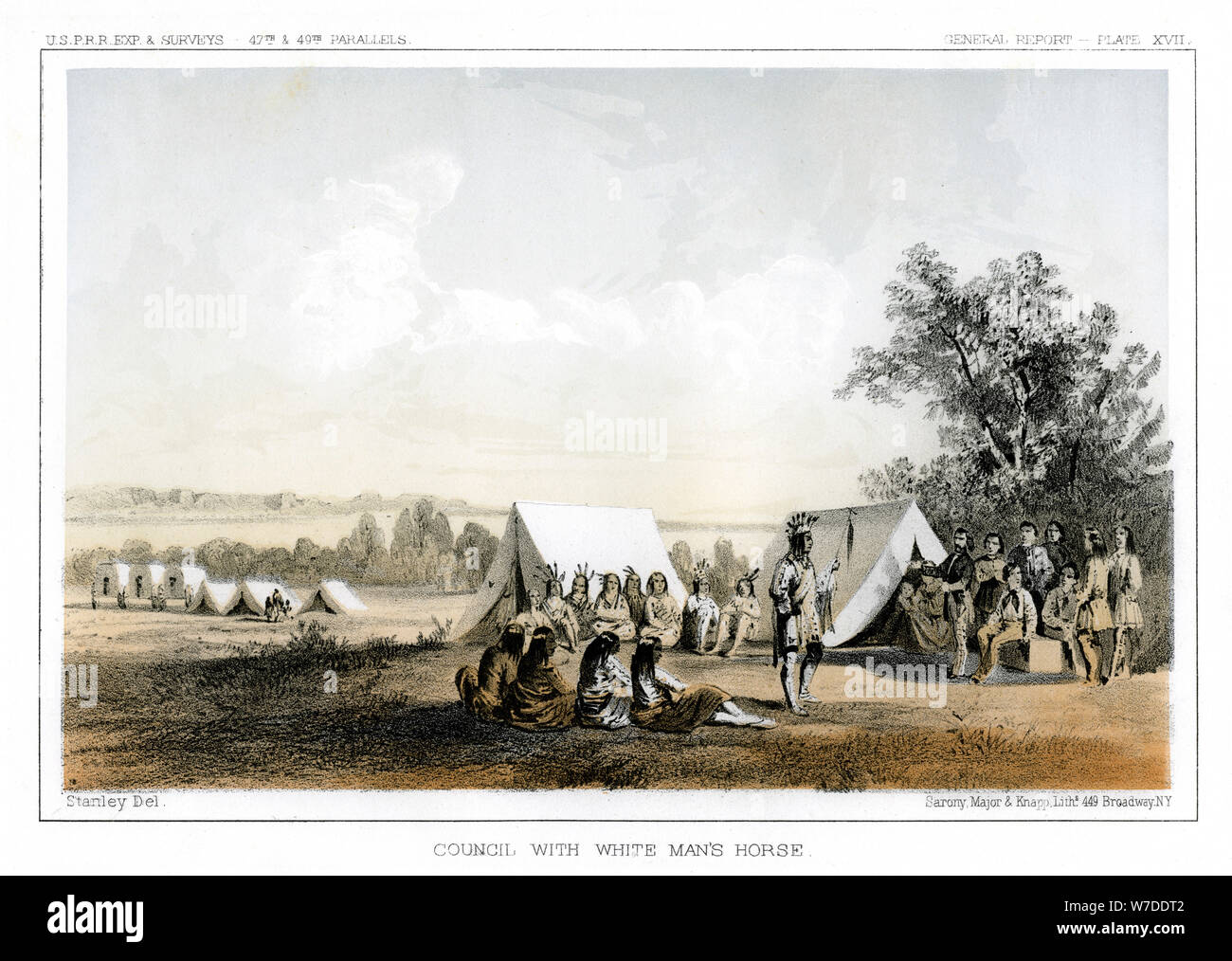 Consejo del hombre blanco, 1856 caballos.Artista: John Mix Stanley Foto de stock
