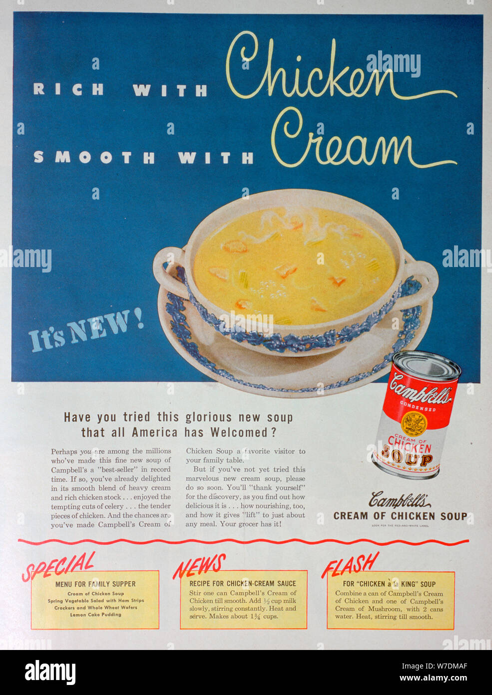Anuncio para Campbell la crema de sopa de pollo condensada, 1949. Artista:  Desconocido Fotografía de stock - Alamy