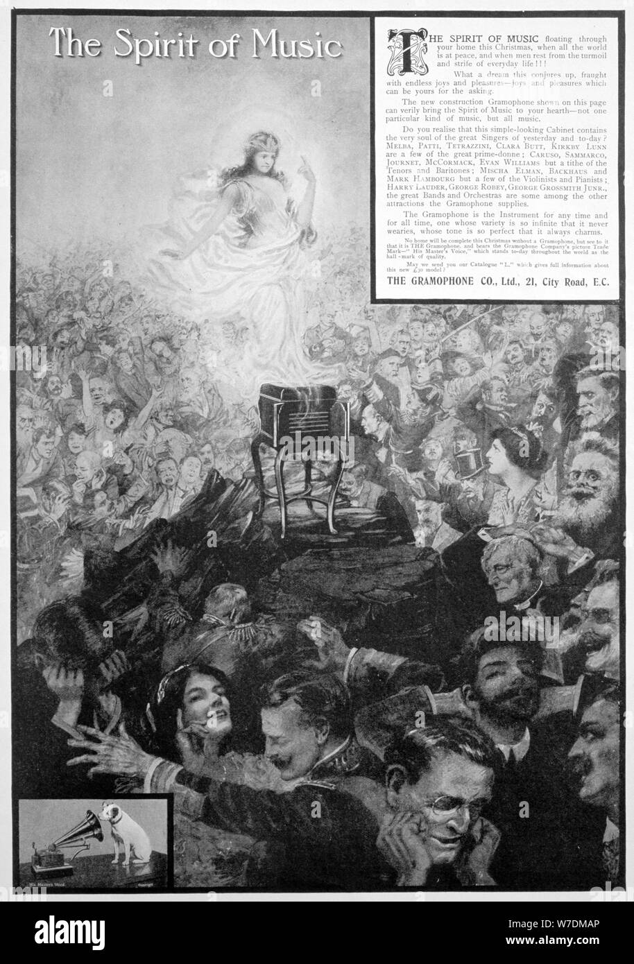 "El espíritu de la música", anuncio el gramófono Co, 1910. Artista: Desconocido Foto de stock