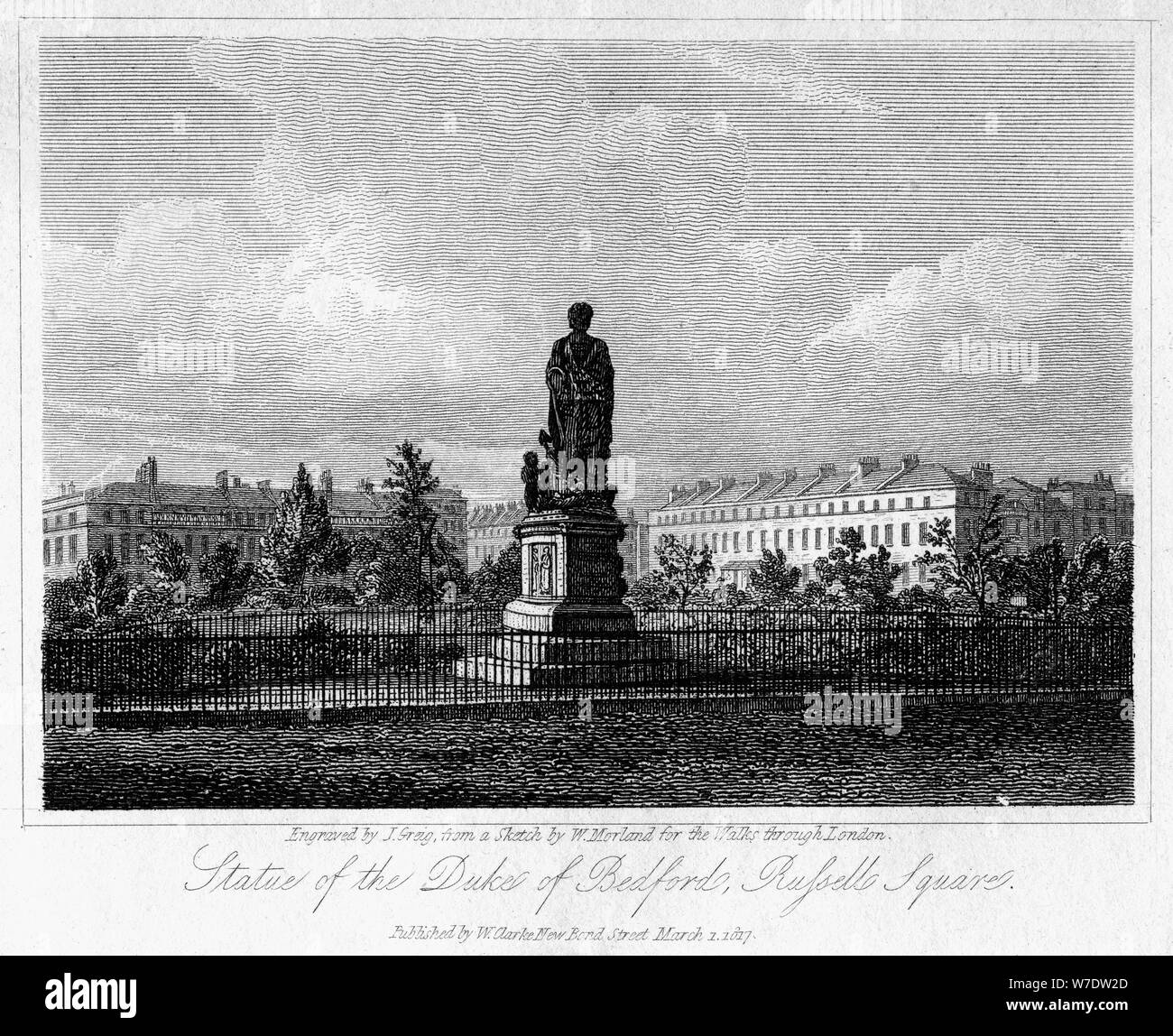 Estatua del Duque de Bedford, Russell Square, Bloomsbury, Londres, 1817.Artista: J Greig Foto de stock