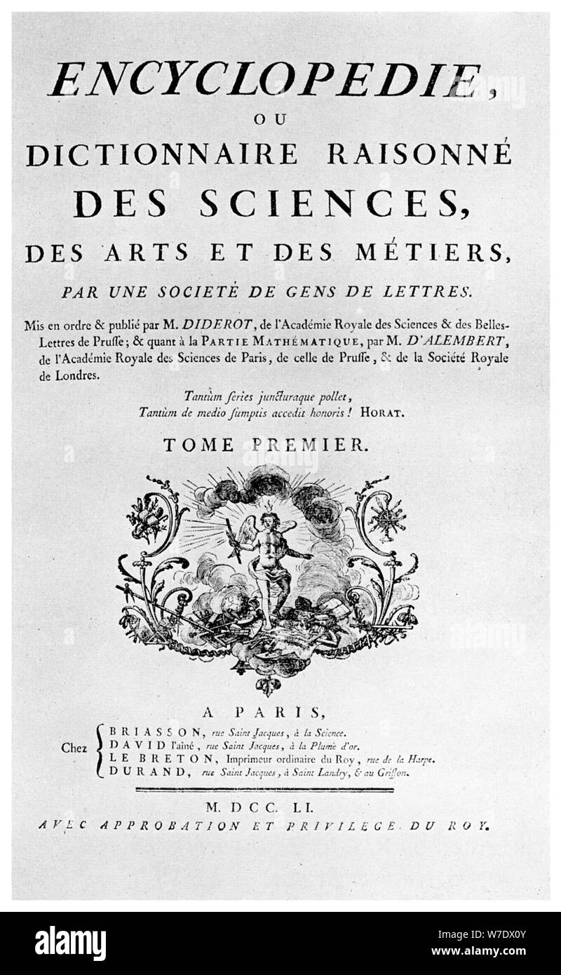 Pagina De Titulo De Denis Diderot S Encyclopedie 1751 1956 Artista Desconocido Fotografia De Stock Alamy