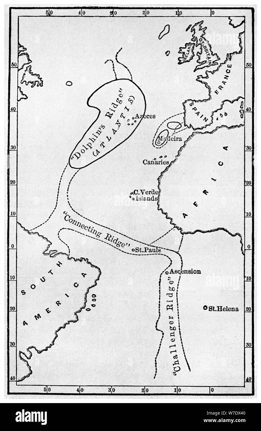 Atlantis: un mapa que muestra la ubicación del mítico continente, c1882 (1956). Artista: Desconocido Foto de stock