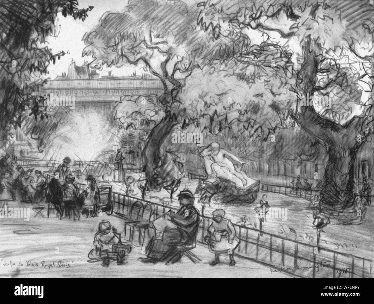 "Jardín del Palais-Royal", 1915. Artista: Frank Armington Milton. Foto de stock