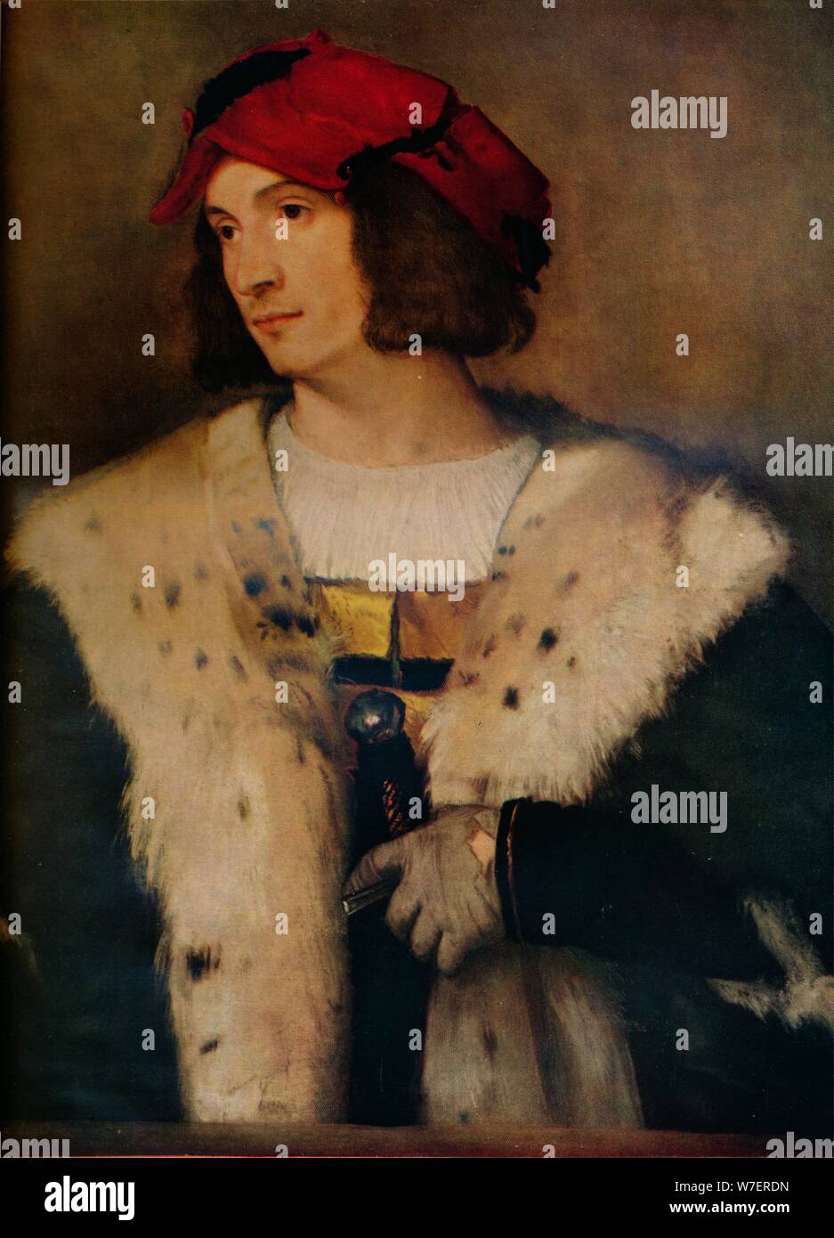 'Man en una gorra roja', C1510. Artista: Tiziano. Foto de stock