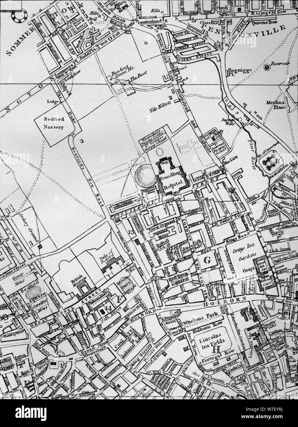 Un plan de Holborn, St Giles y St Pancras, en Londres, en 1800 (1911). Artista: Desconocido. Foto de stock