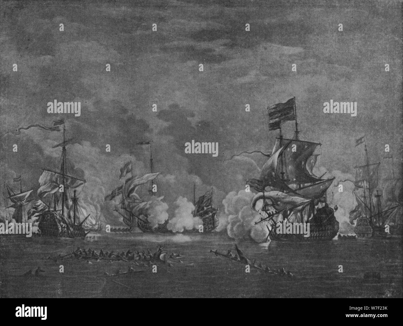 "Sir Edward Spragge y Cornelio Tromp', de finales del siglo 17. Artista: Willem van de Velde el joven. Foto de stock