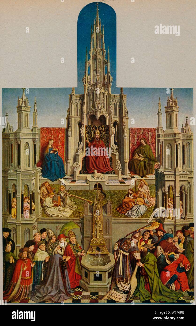 La Fuente De La Vida. La Fuente de la Gracia, pintura de Jan van Eyck  (1390-1441) fue un pintor flamenco. Antiguo siglo 19th grabado ilustración  de Jesucristo por Veuillot 1881 Fotografía de