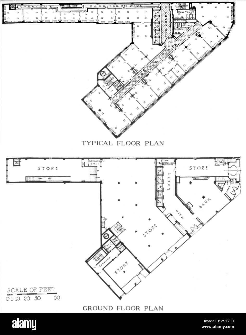 Planos de planta, el edificio Genesee, Buffalo, Nueva York, 1924. Artista: Desconocido. Foto de stock