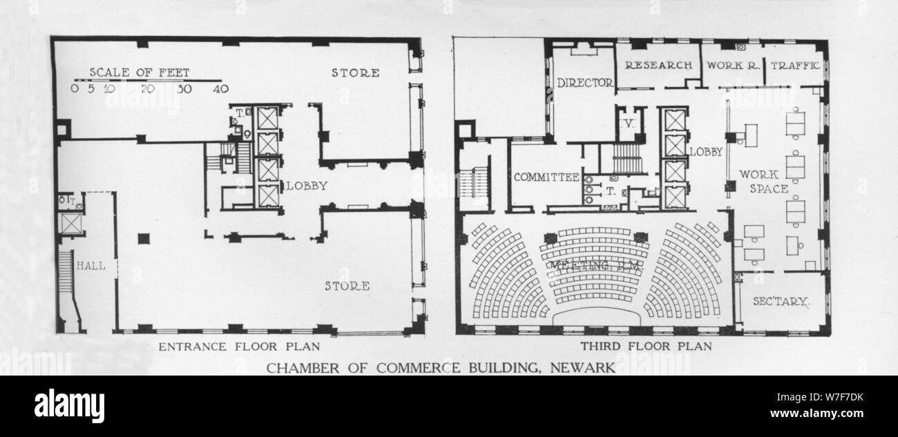 Planos de planta, el edificio de la Cámara de Comercio, Newark, Nueva Jersey, 1924. Artista: Desconocido. Foto de stock