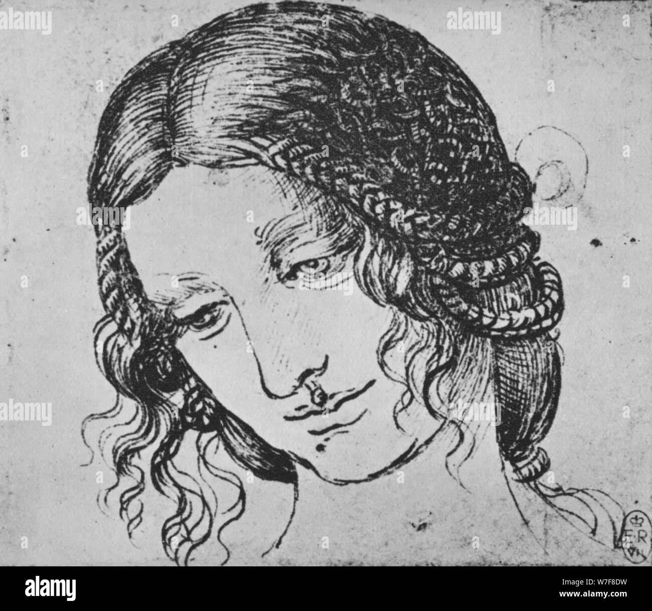 "Estudio de una mujer cabello trenzado', C1480 (1945). Artista: Leonardo da Vinci. Foto de stock