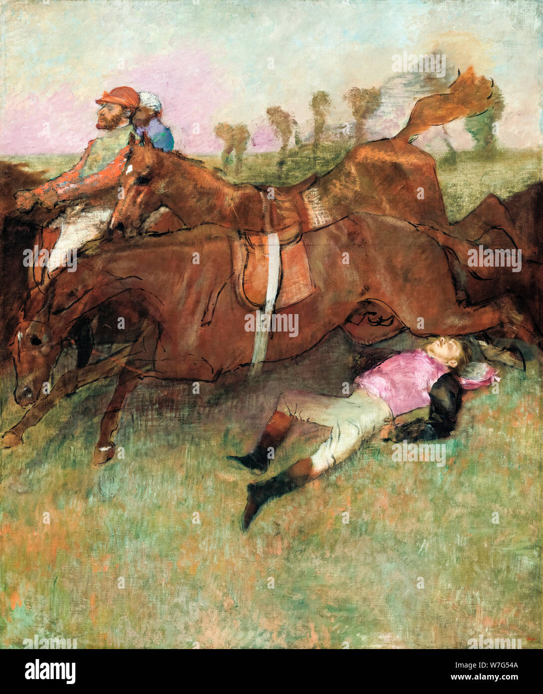 Edgar Degas, escena de la carrera de obstáculos, el Jockey caídos, pintura, 1866-1897 Foto de stock