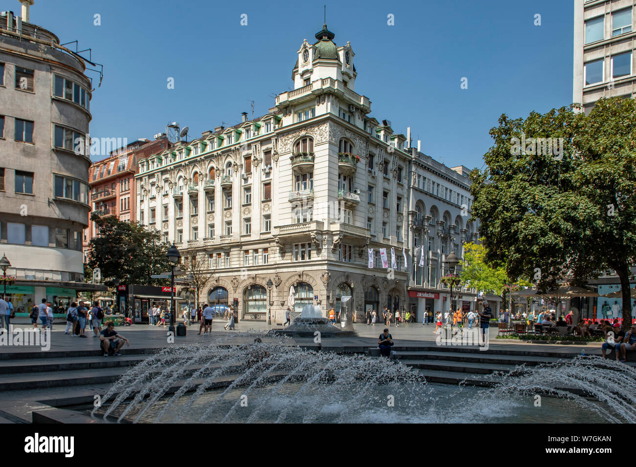 Esquina de la plaza de la República, Belgrado, Serbia Foto de stock