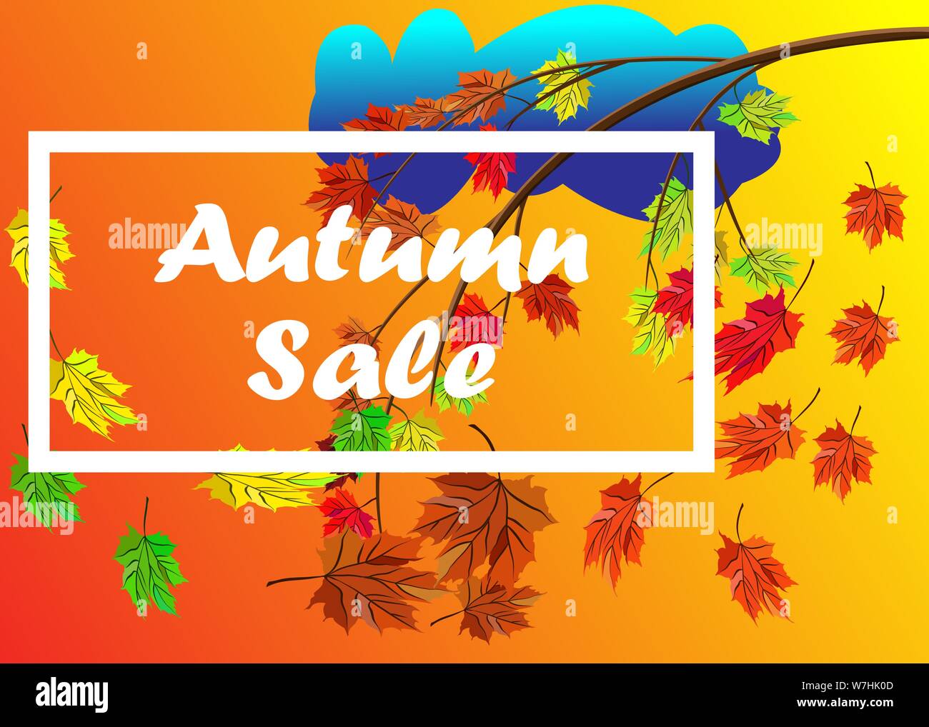 Venta de otoño vector banner fondo con rama con hojas de otoño con lluvias caen elementos, nube, otoño de tipografía y texto en colores de otoño backg Ilustración del Vector