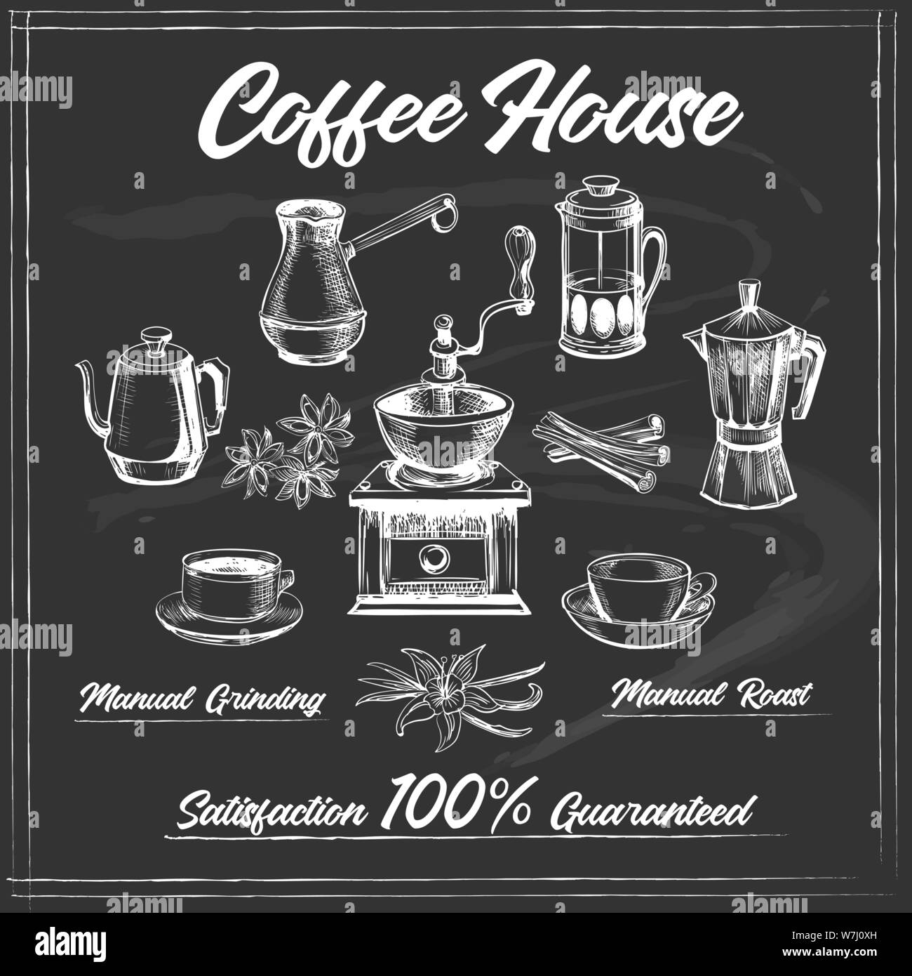 Póster Coffee House en la pizarra. Decoración de cafetería como de diseño  antiguo negro pizarra carteles, ilustración vectorial Imagen Vector de  stock - Alamy