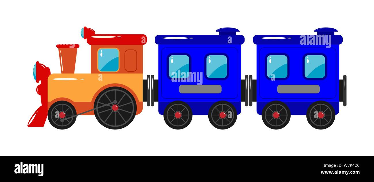 Juguete para niños. Los niños del tren con una locomotora y remolques.  Diseño plano Imagen Vector de stock - Alamy
