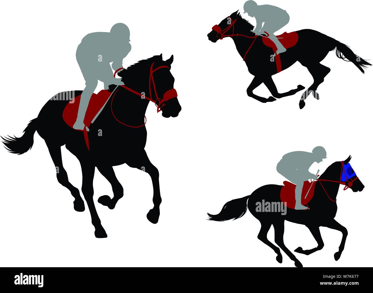 Carrera de caballos y jinetes siluetas - vector Ilustración del Vector