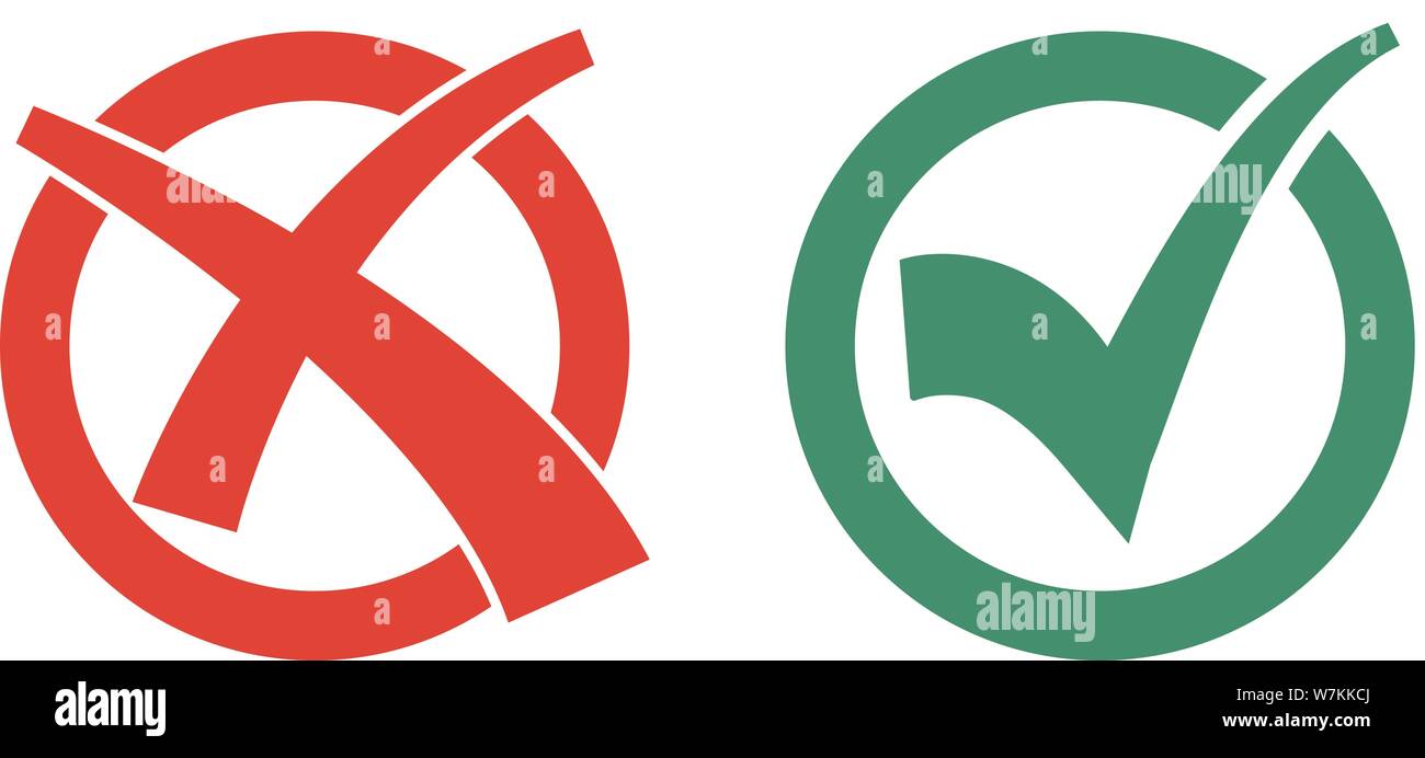 Conjunto de iconos con marca de verificación y cruce en rojo y el círculo verde ilustración vectorial Ilustración del Vector