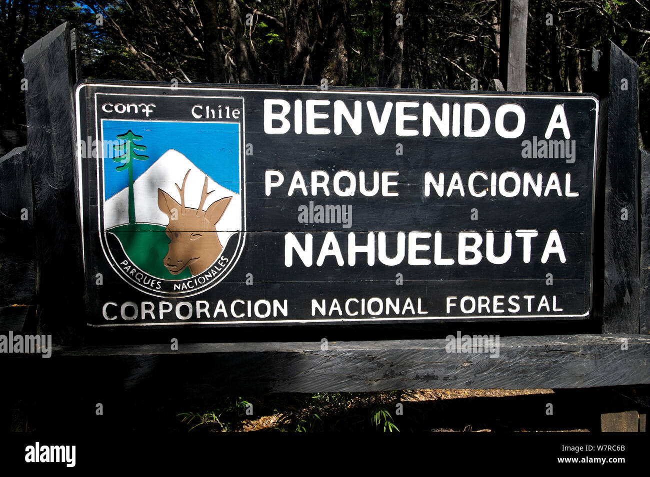 Entrada del Parque Nacional Nahuelbuta, Chile, diciembre de 2012 Foto de stock