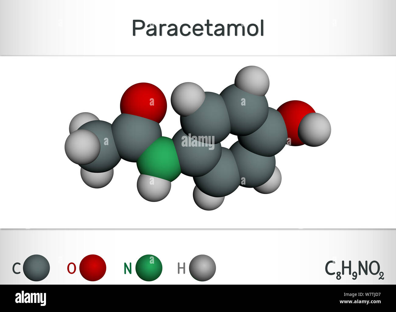 Paracetamol Paracetamol medicamento molécula. Fórmula química y modelo