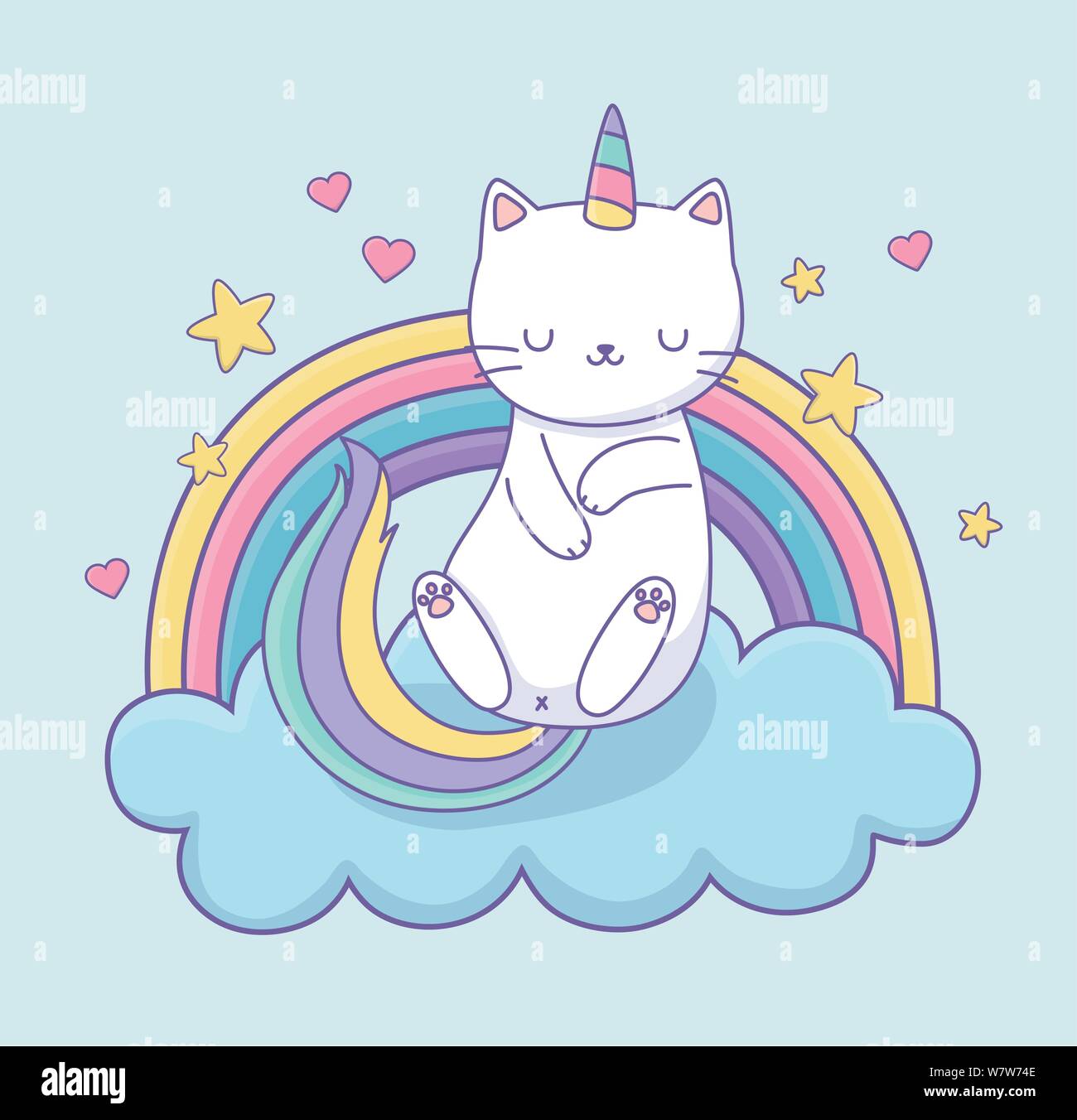 Lindo gato con cola arco iris en las nubes kawaii ilustración Vectorial  character design Imagen Vector de stock - Alamy