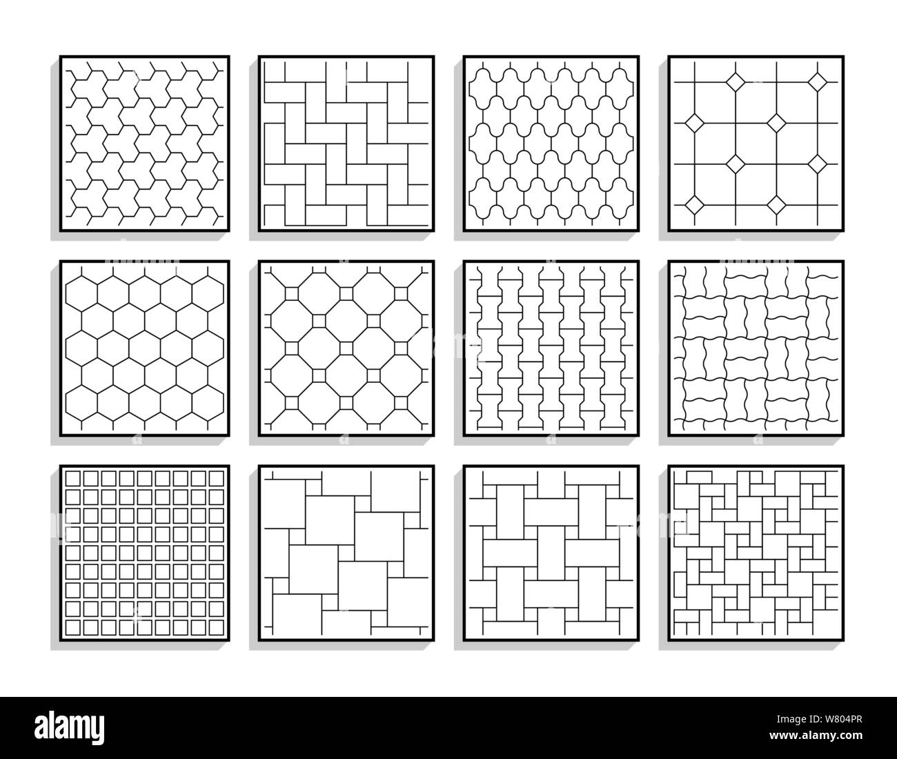 Conjunto de texturas pavimento sin fisuras. Baldosas en blanco y negro Ilustración del Vector