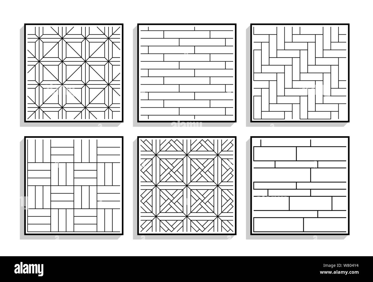Conjunto de texturas de parquet sin fisuras. Gráfico en blanco y negro patrones de materiales de madera Ilustración del Vector
