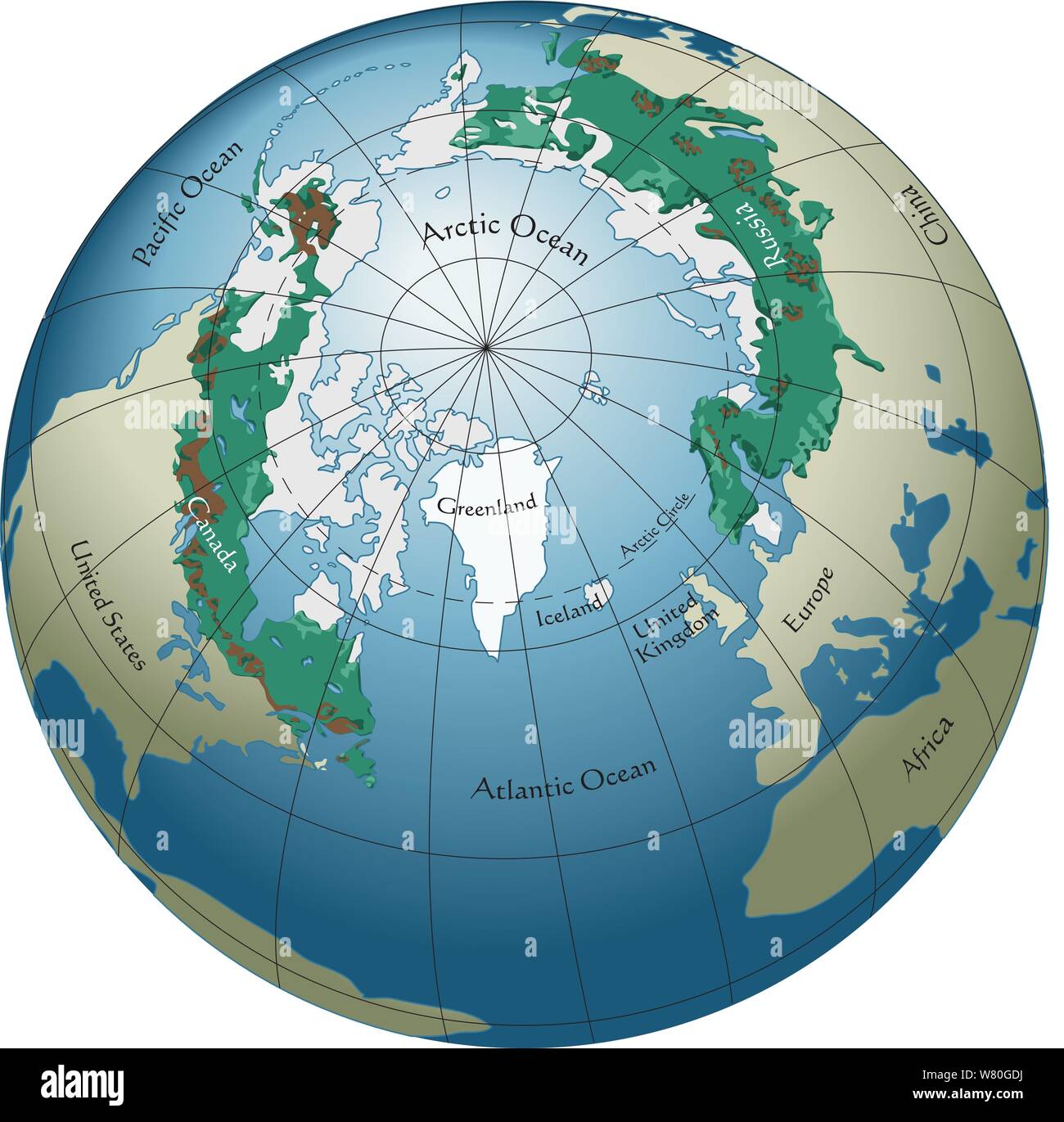 Una bola del mundo con el bosque boreal Ilustración del Vector