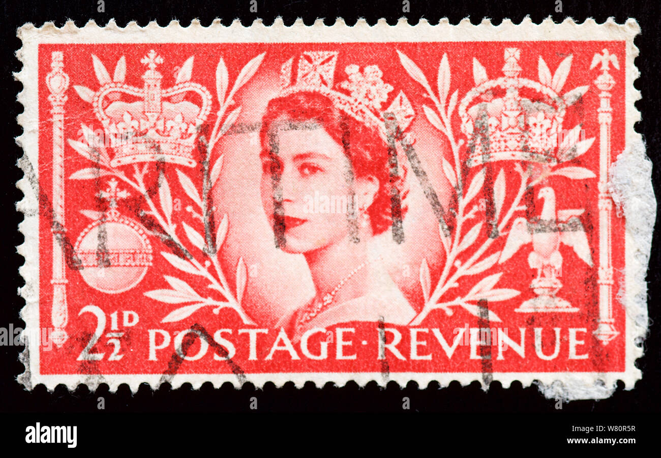 Gran Bretaña Estampilla Postal - La Reina Elizabet II Coronación Foto de stock