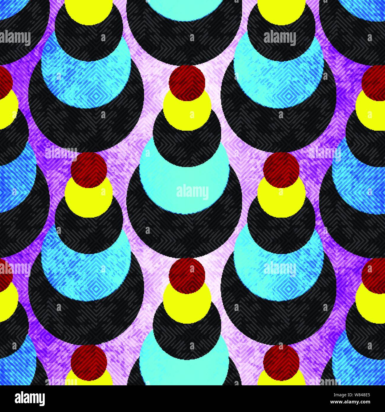 Los círculos de color sobre un fondo violeta con retroiluminación. Seamless patrón geométrico. efecto grunge ilustración vectorial. Ilustración del Vector