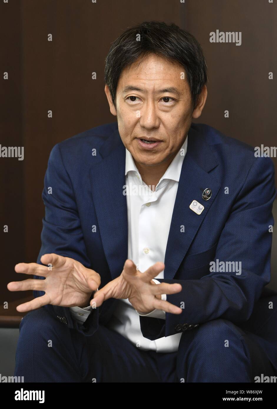 Japón deportes agencia jefe Daichi Suzuki es entrevistado en la agencia en Tokio el 7 de agosto, 2019. (Kyodo)==Kyodo Photo via Newscom Foto de stock