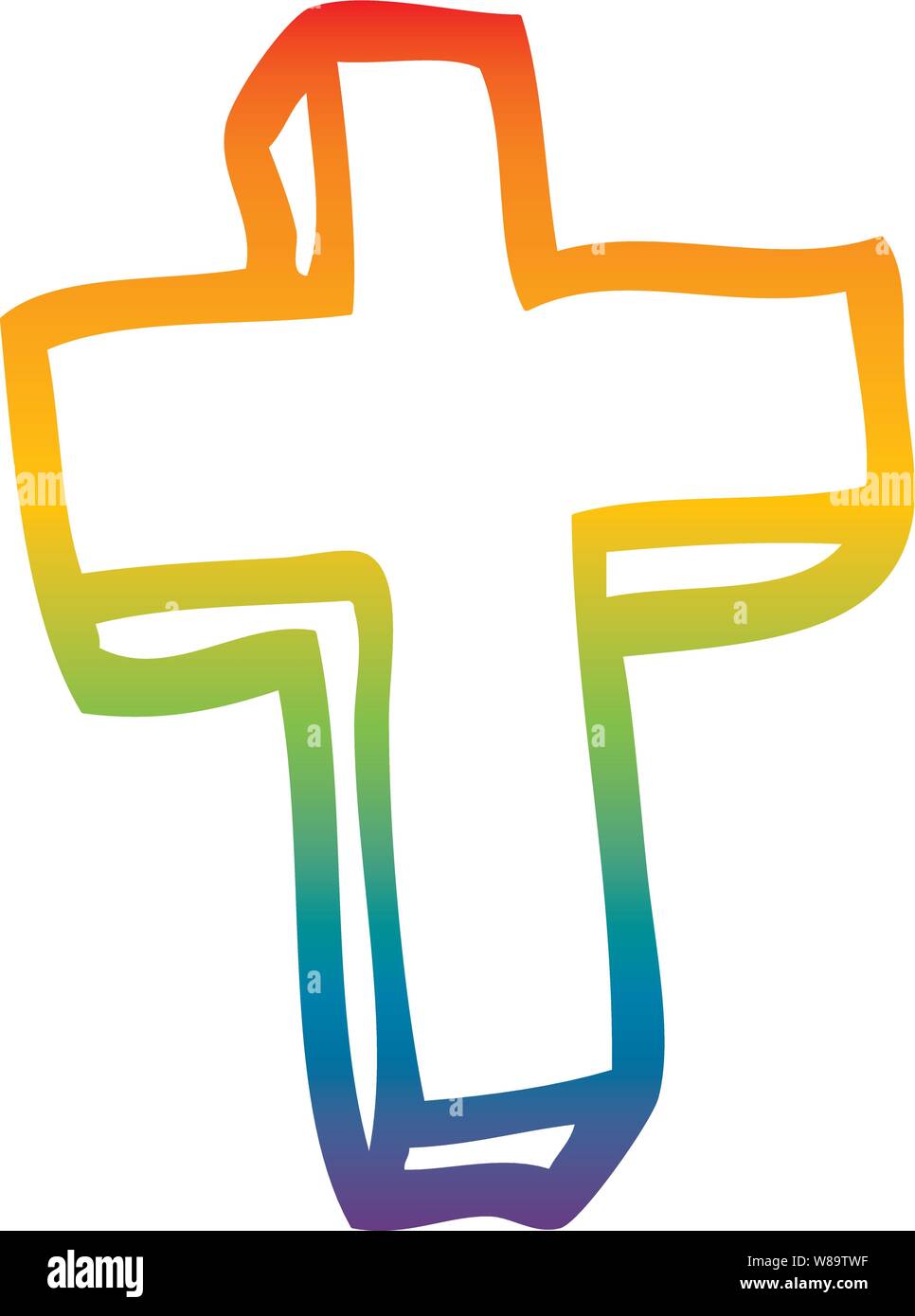 Rainbow línea degradado dibujo de una cruz de madera de dibujos animados  Imagen Vector de stock - Alamy