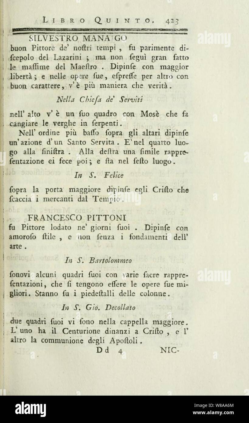 Della Pittura Veneziana e delle Opere Publiche de' Veneziani Maestri Libri V p 423. Foto de stock