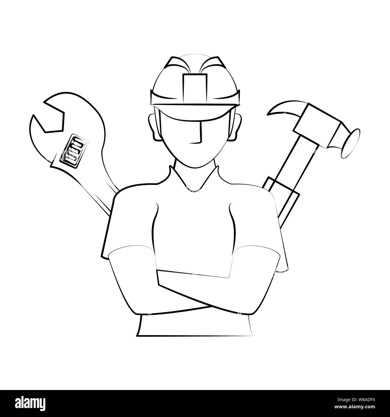 Ingeniería y Construcción Industrial de fábrica caricatura dibujo en blanco  y negro Imagen Vector de stock - Alamy