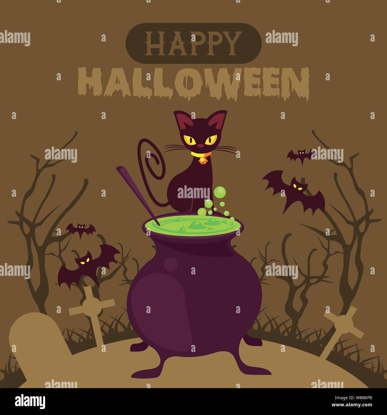Feliz temporada de Halloween tarjeta con dibujos animados Ilustración del Vector