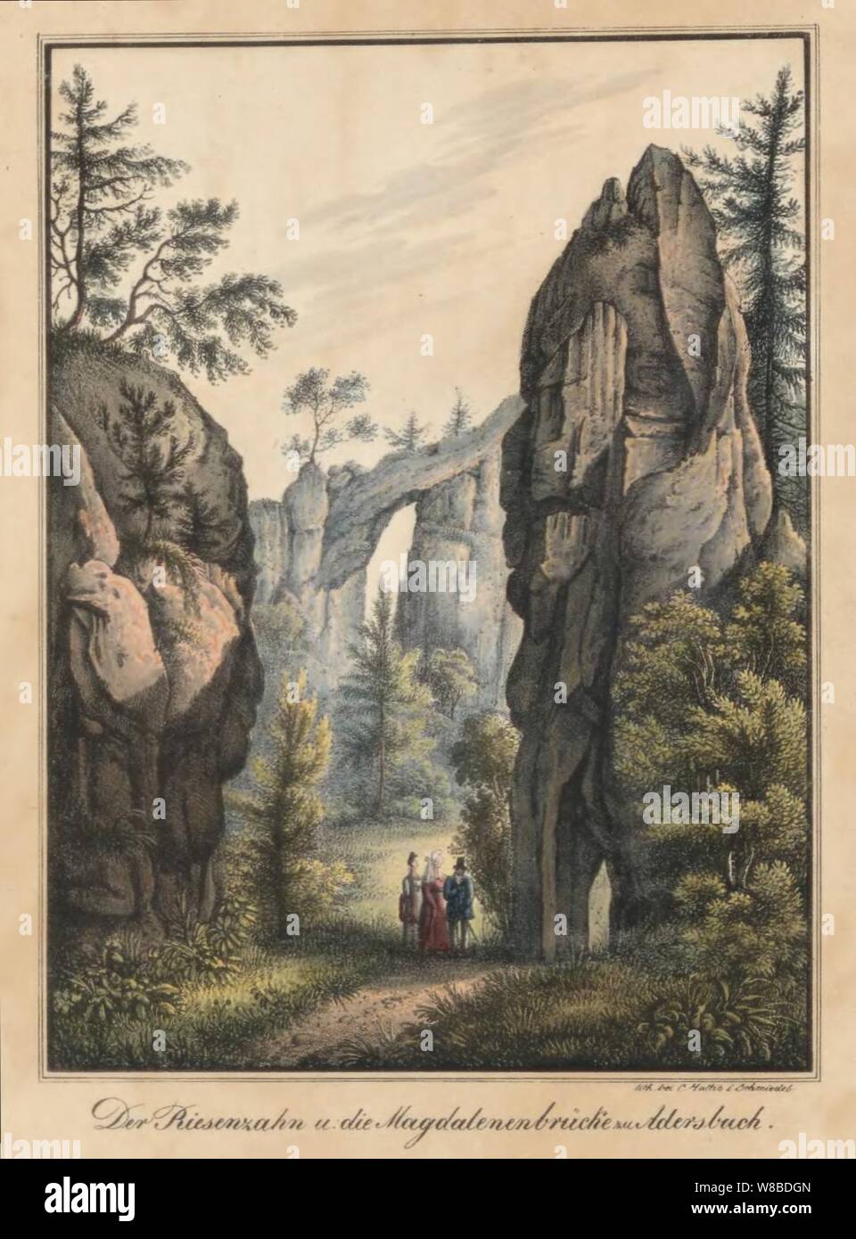Der Riesenzahn und die zu Adersbach Magdalenbrücke Carl Theodor Mattis. Foto de stock