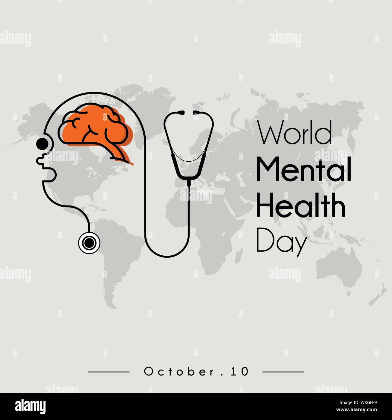 Día Mundial de la Salud Mental con el cerebro y la salud icono dibujos  animados logo visto desde el lado de la cabeza del estetoscopio personas  Imagen Vector de stock - Alamy