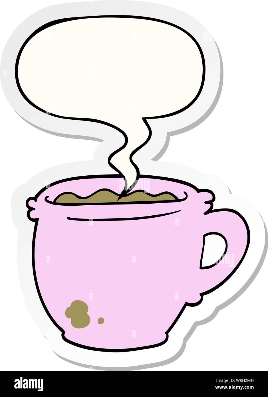 Cartoon una taza de café caliente con burbujas de voz sticker Imagen Vector  de stock - Alamy