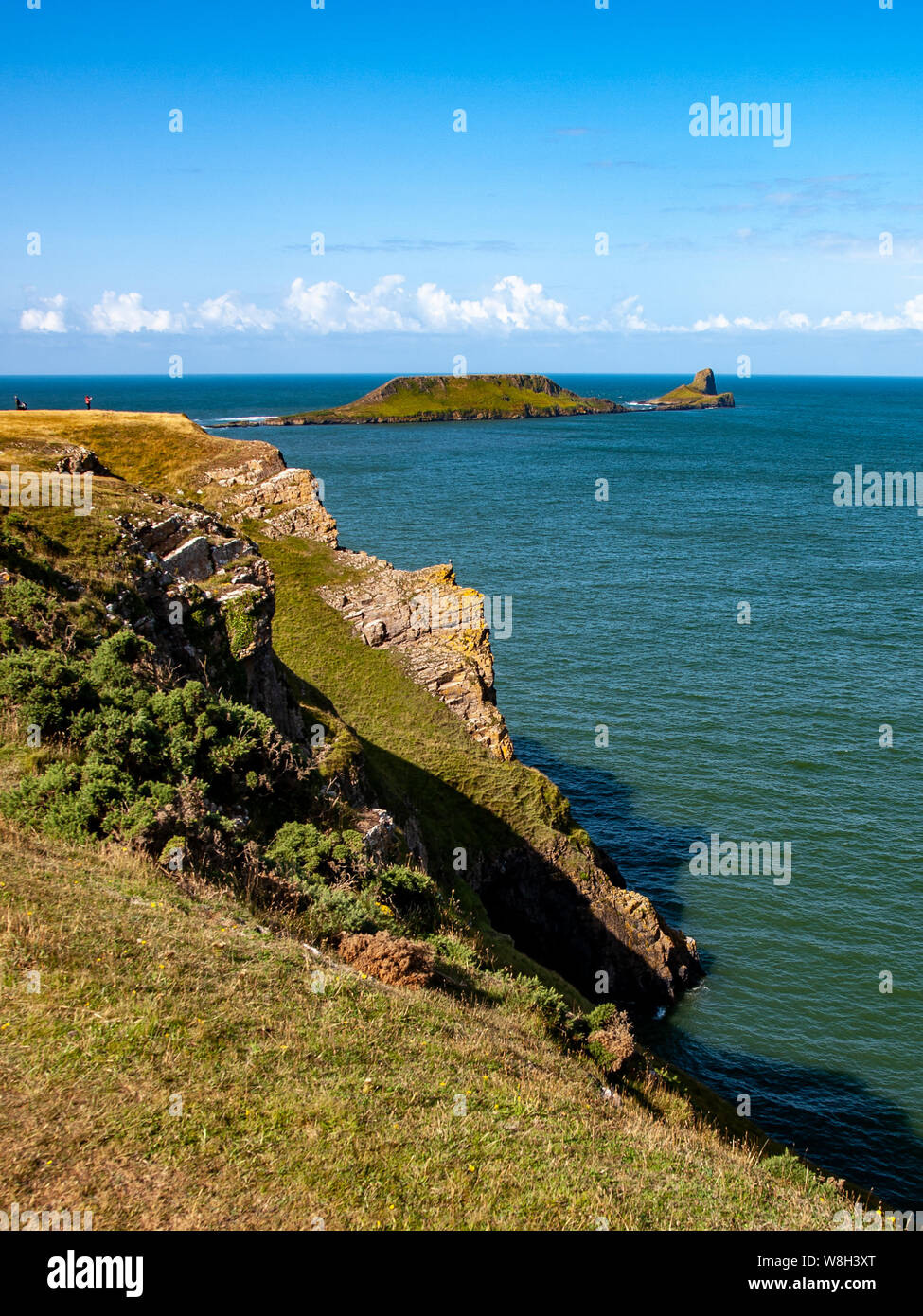 Gusanos como se ve desde la cabeza clifftops en Rhossili. AONB, Gower, Wales, Reino Unido. Foto de stock