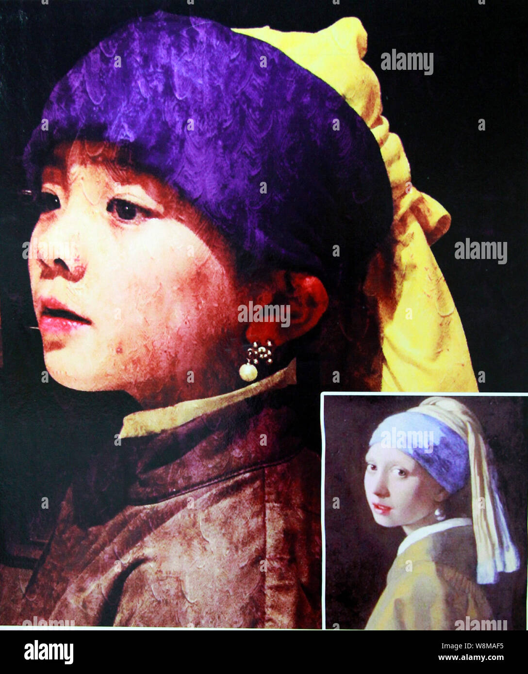 Un cartel muestra alumno chino Chen Xiaoshi replicando la pintura ''Het  meisje met de parel (la joven de la Perla)' por el pintor holandés Johannes  V Fotografía de stock - Alamy