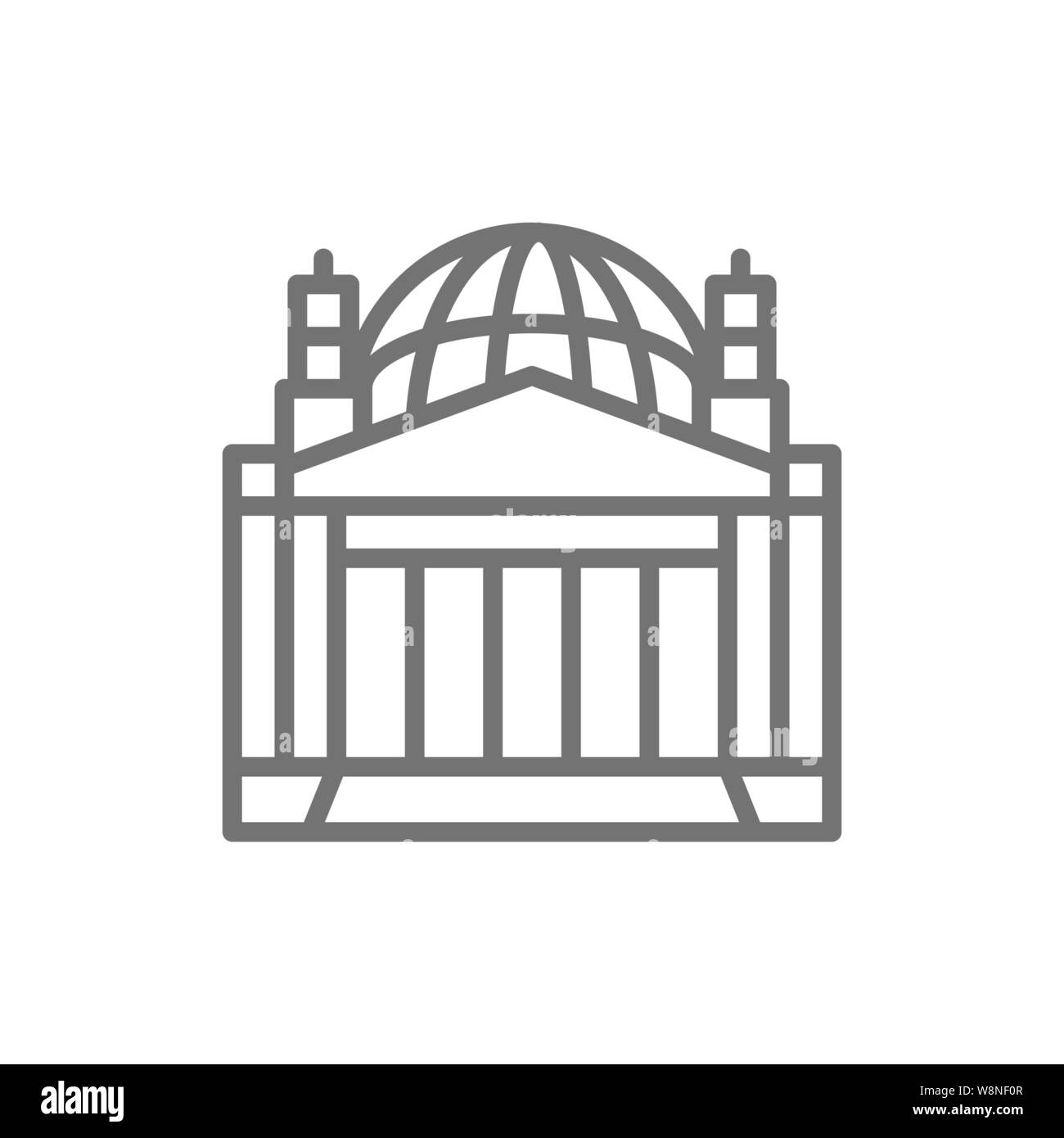 Histórico edificio del Reichstag de Berlín, icono de la línea alemana. Ilustración del Vector