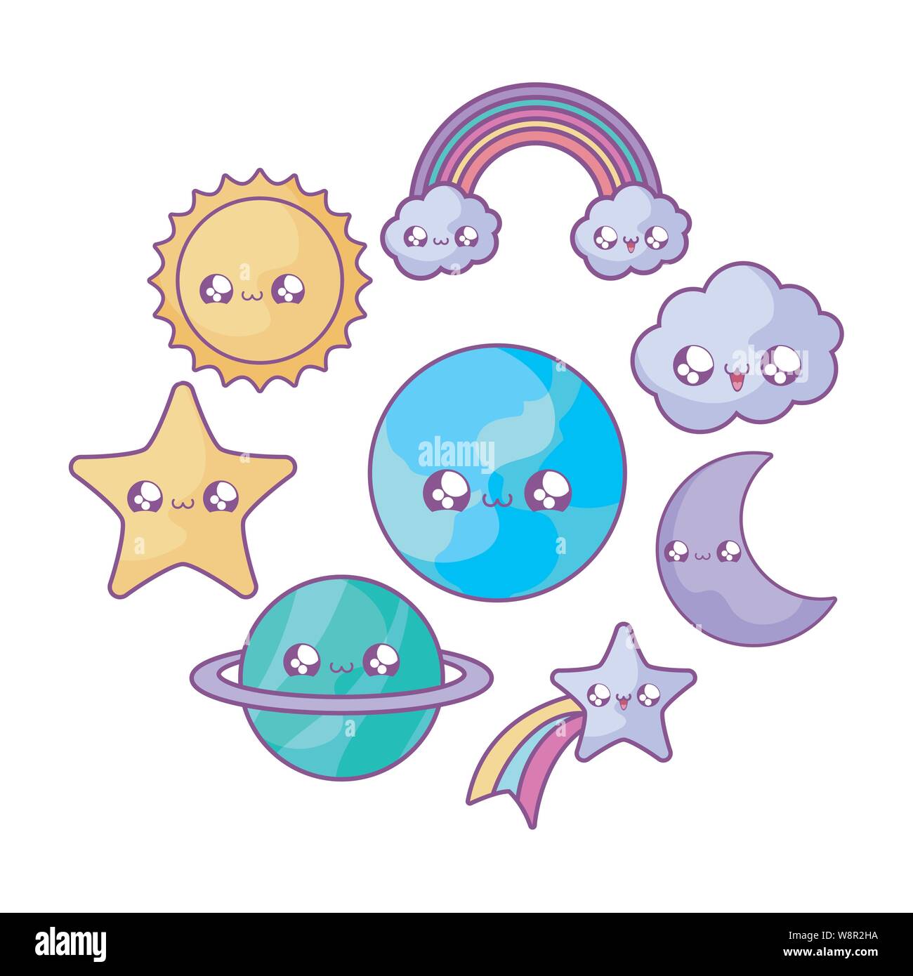 Sun con universo iconos estilo kawaii diseño ilustración vectorial Imagen  Vector de stock - Alamy