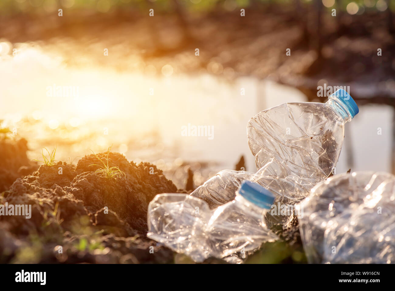Conciencia medioambiental y de plástico. Concepto del Día Mundial del Medio Ambiente. Salvar la tierra salvar la vida. Foto de stock