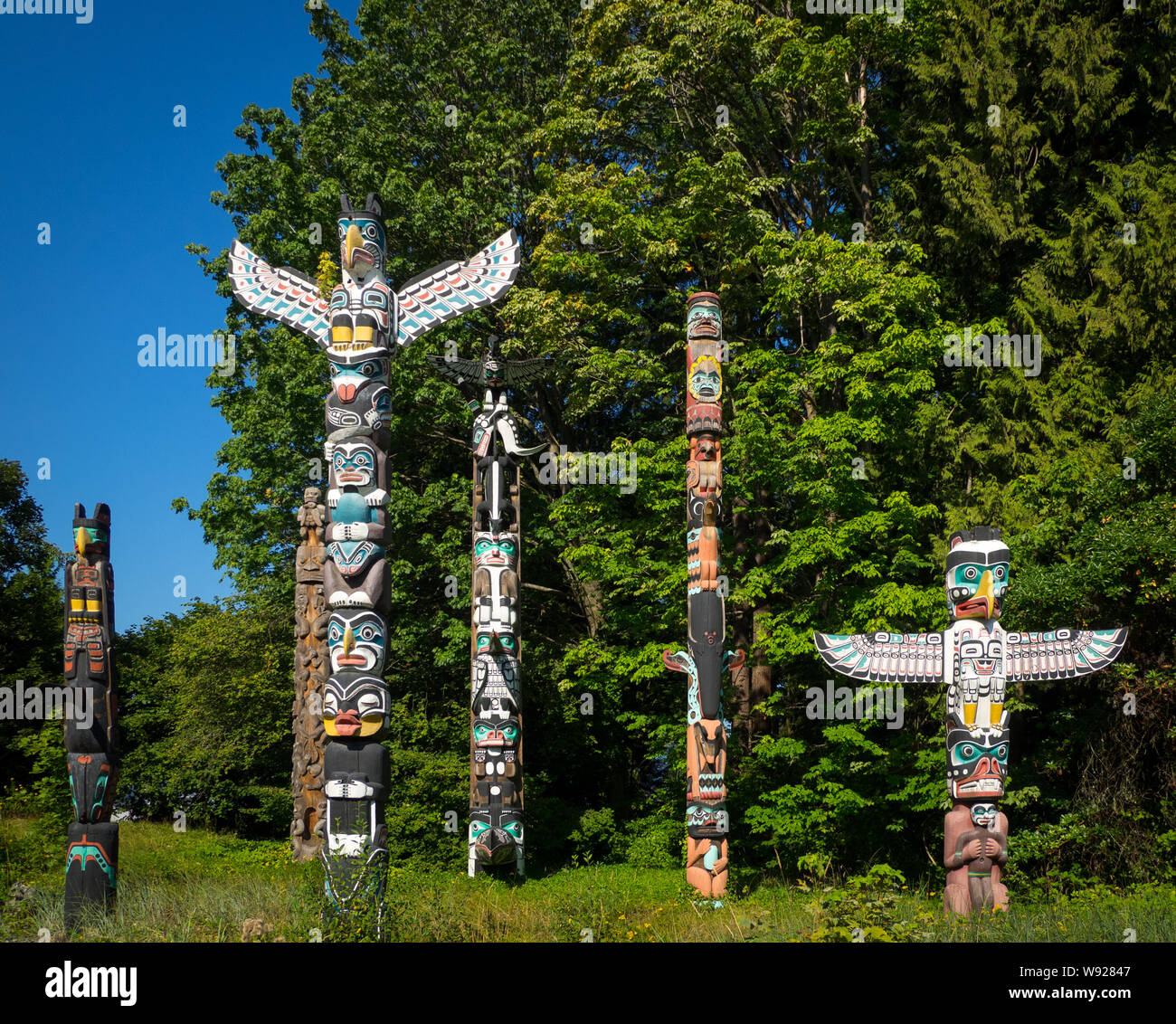 El tótem en Brockton Point, Stanley Park, Vancouver, British Columbia, Canadá. Foto de stock