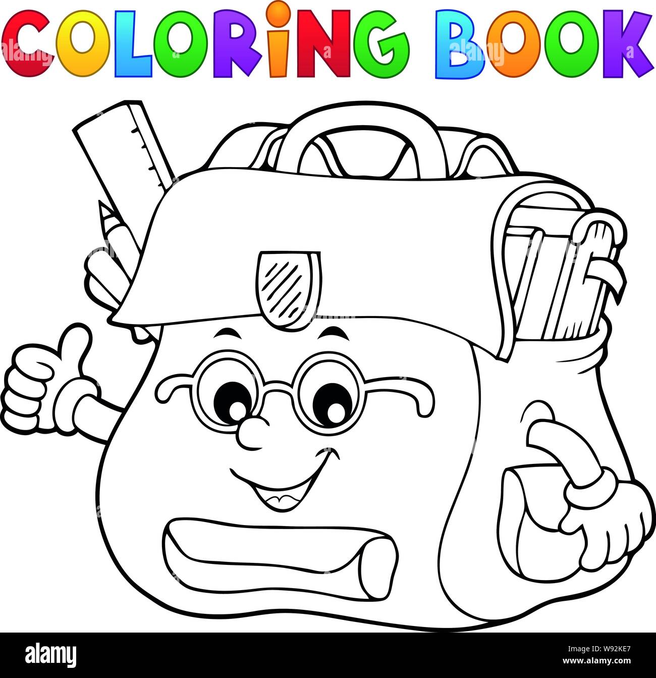 Libro para colorear de mochilas escolares feliz Tema 2 - eps10 ilustración  vectorial Imagen Vector de stock - Alamy